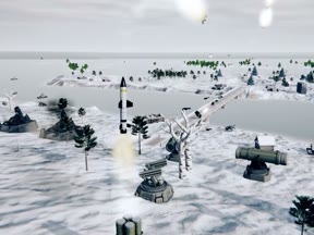 Missile defences firing over a snowy base on the Volgograd map
